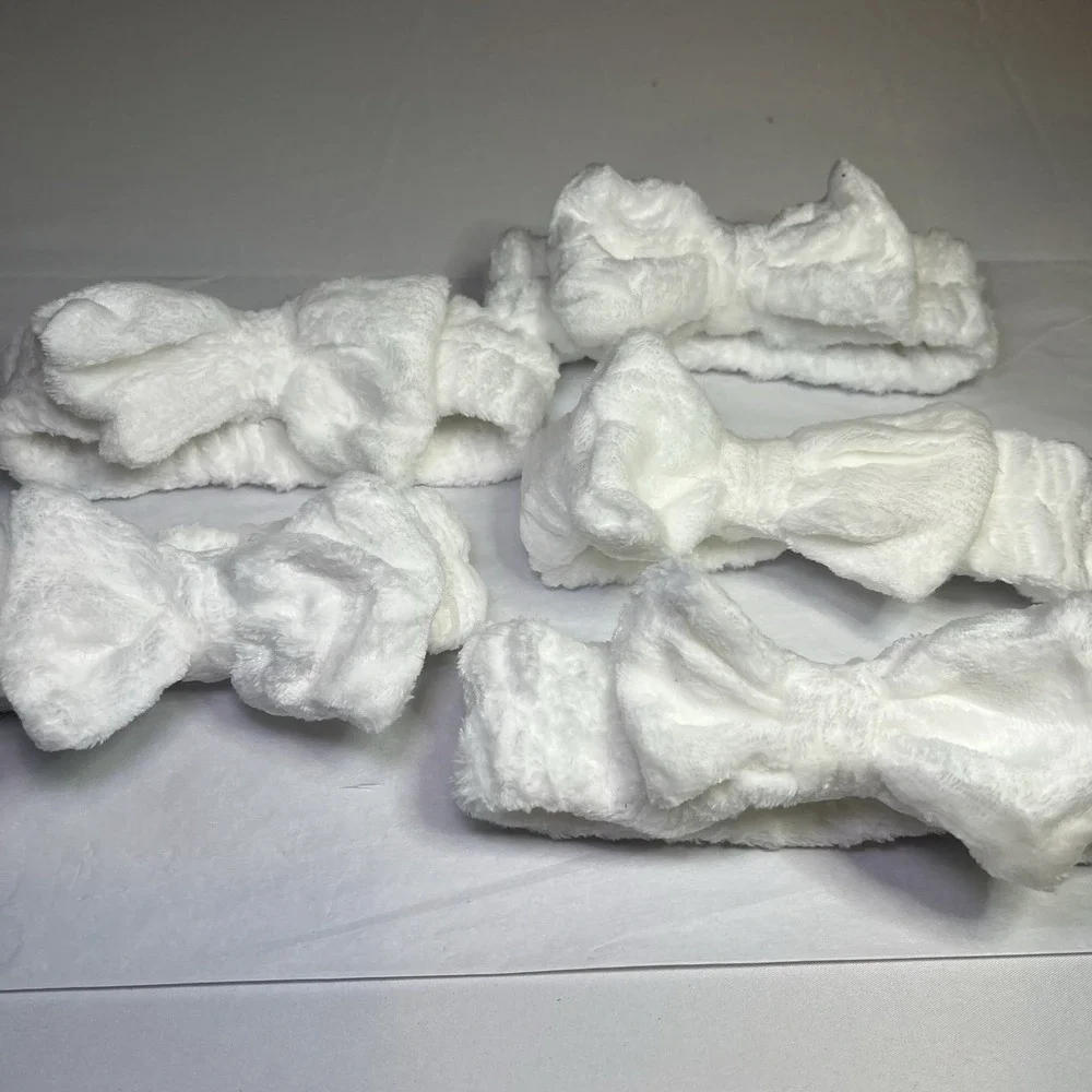 Set Of 5 SPA Headbands White Soft Makeup Headband Fleece Bow Face Wash for Women